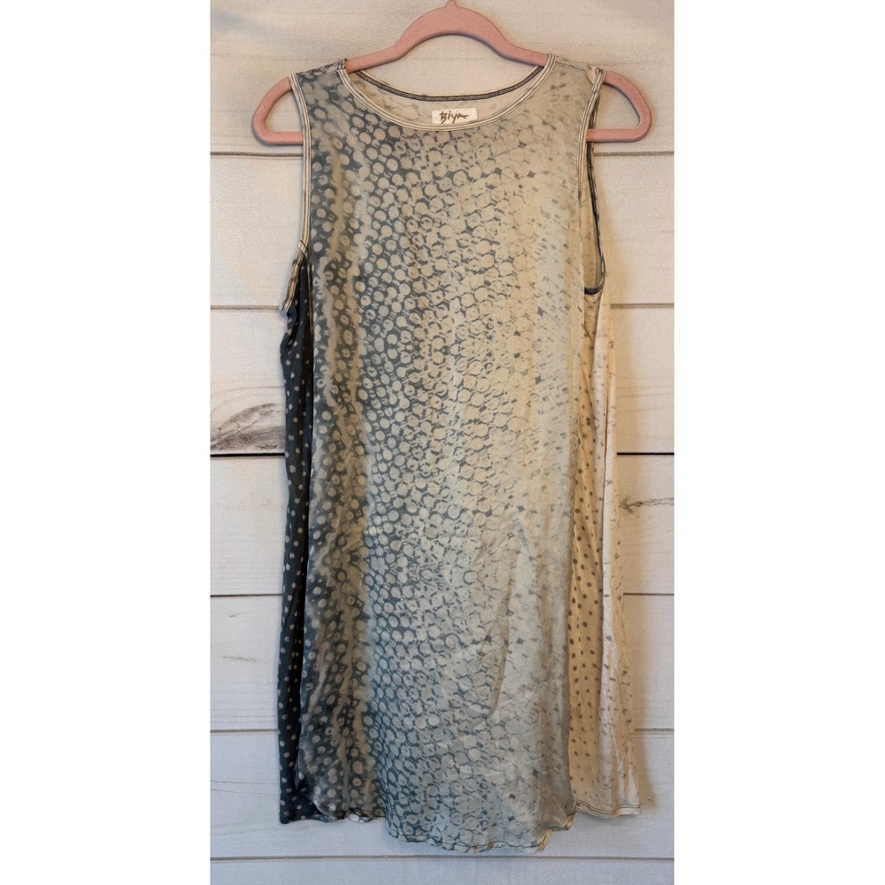 Biya Johnny Was Women Grey Cream Silk Modal Mixed Media Sleeveless Dress S